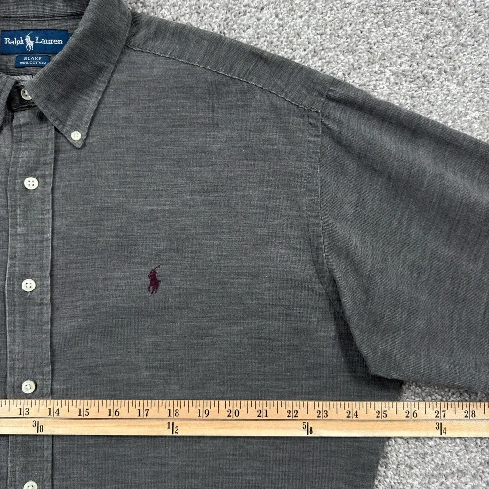 Ralph Lauren Blake Corduroy Shirt Mens L Gray Button Down Pony Blue Tag